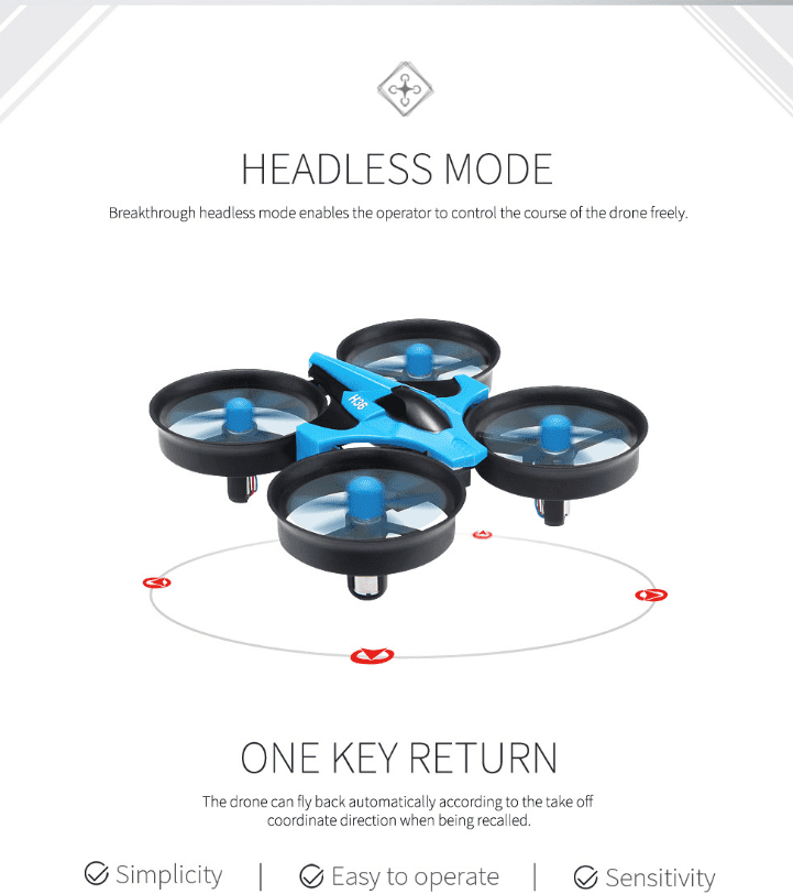 JJRC H36 mini drone quadcopter with remote control and protective propeller guards — view 2