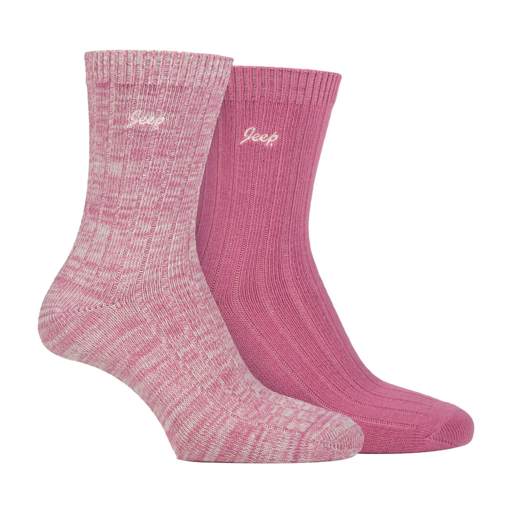 Ladies performance boot socks twin pack in plain and marl colors with ribbed crew length design