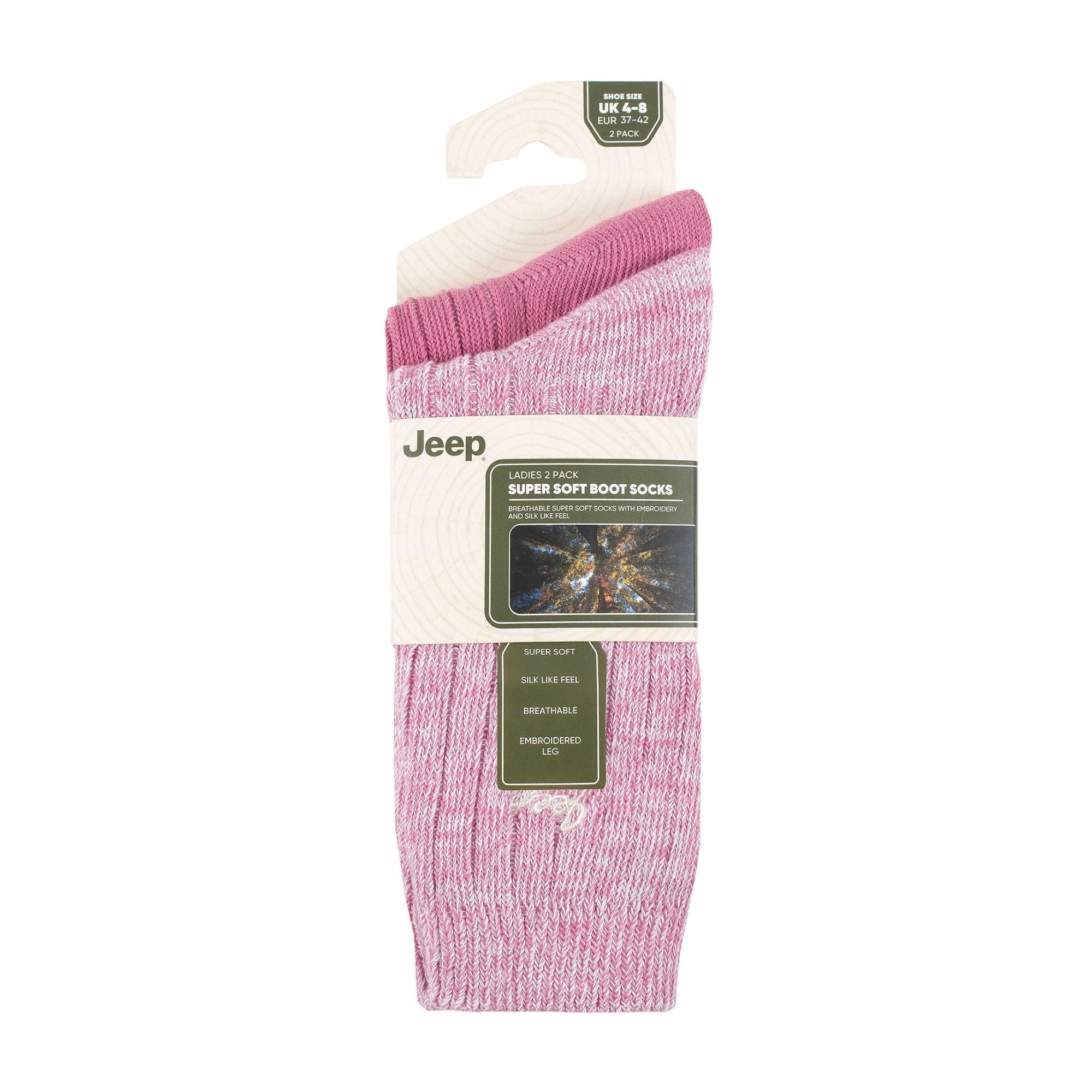 Ladies performance boot socks twin pack in plain and marl colors with ribbed crew length design — view 2