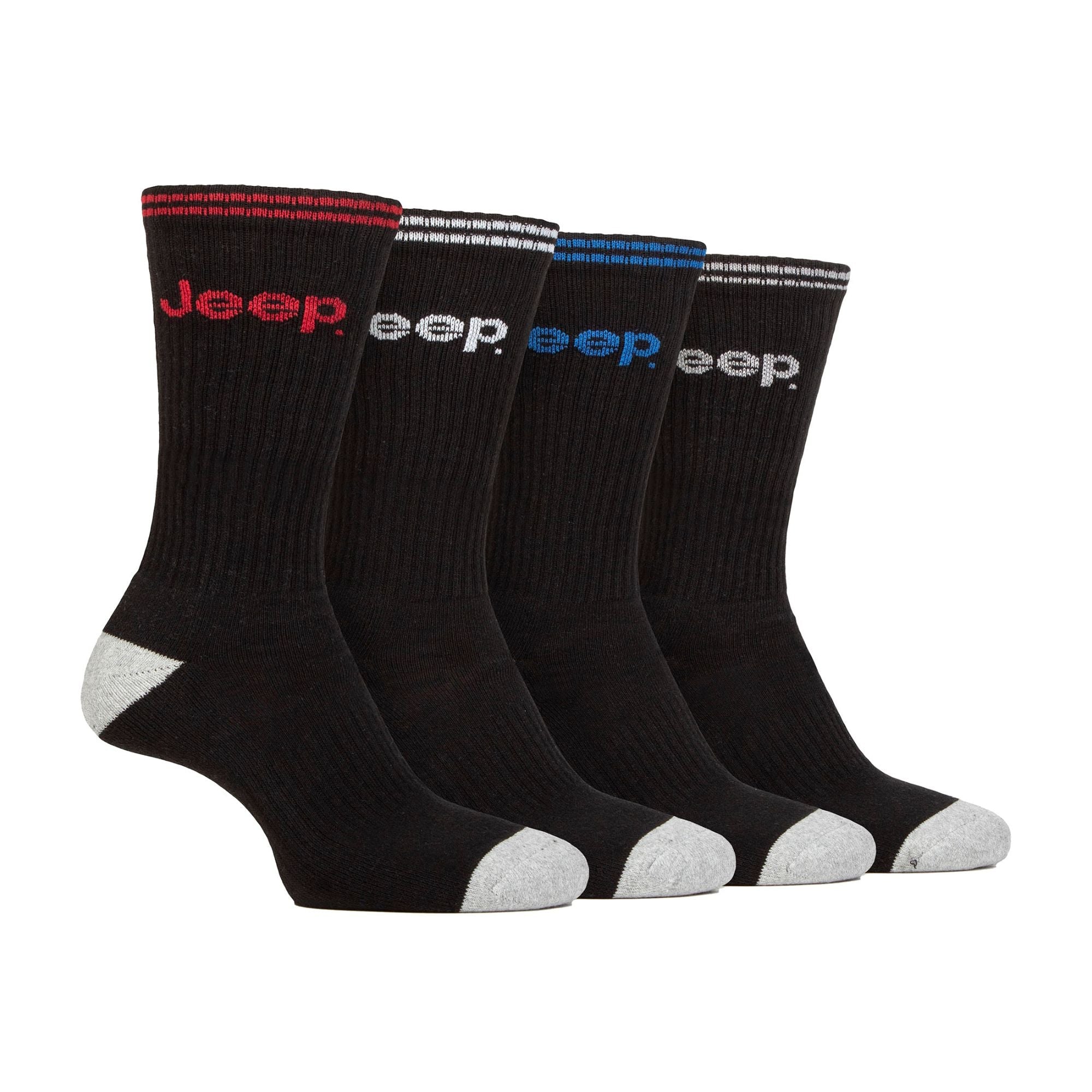 Men's cushioned crew socks four pack in recycled cotton blend featuring sporty stripe design