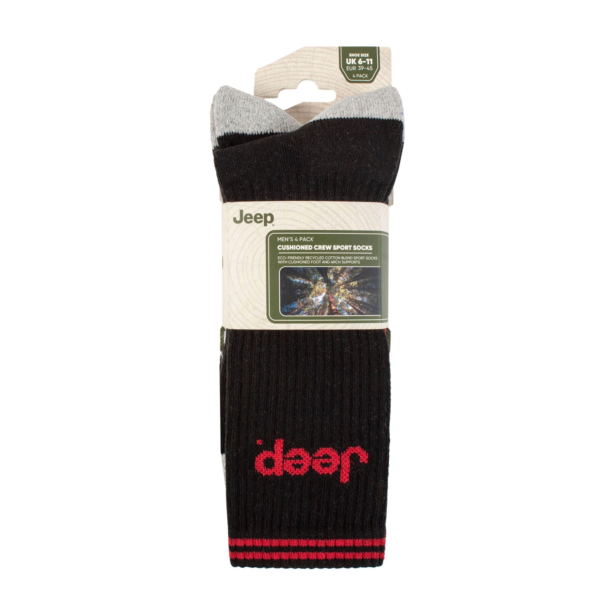 Men's cushioned crew socks four pack in recycled cotton blend featuring sporty stripe design — view 2