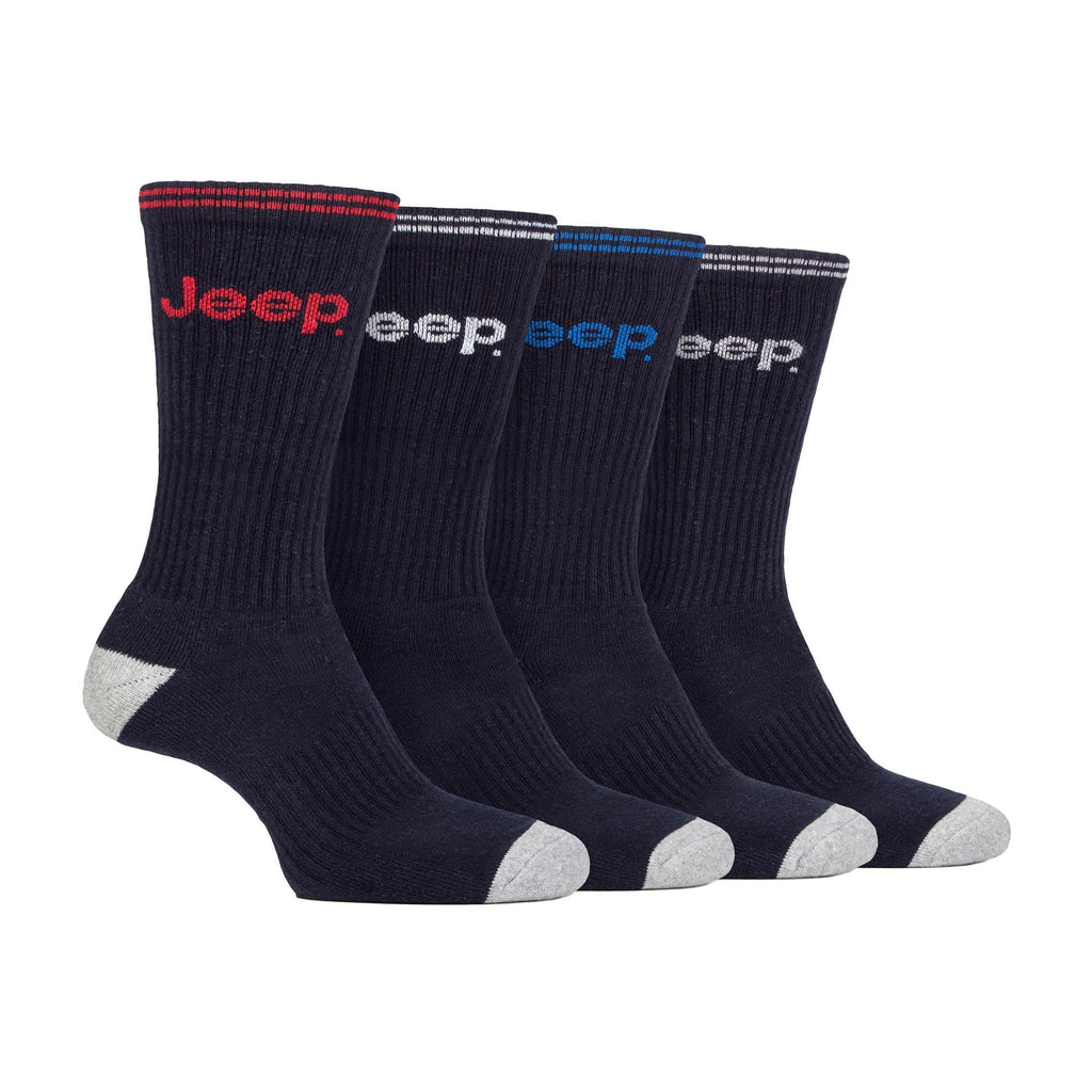 Men's cushioned crew socks four pack in recycled cotton blend featuring sporty stripe design — view 4