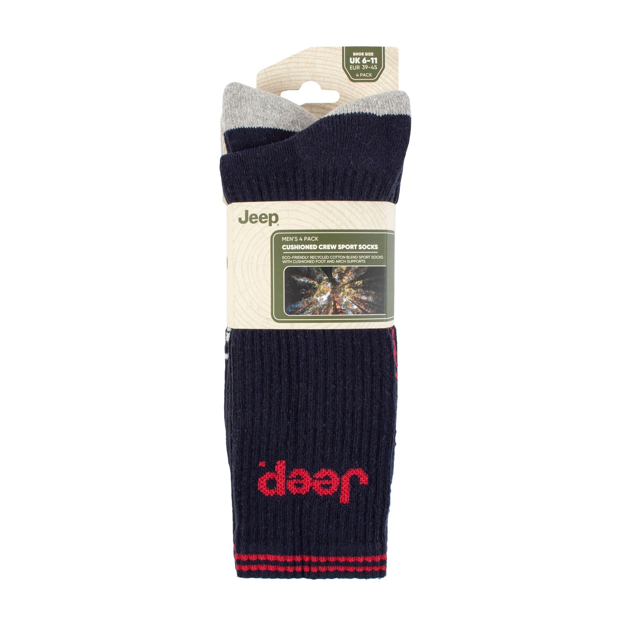 Men's cushioned crew socks four pack in recycled cotton blend featuring sporty stripe design — view 5