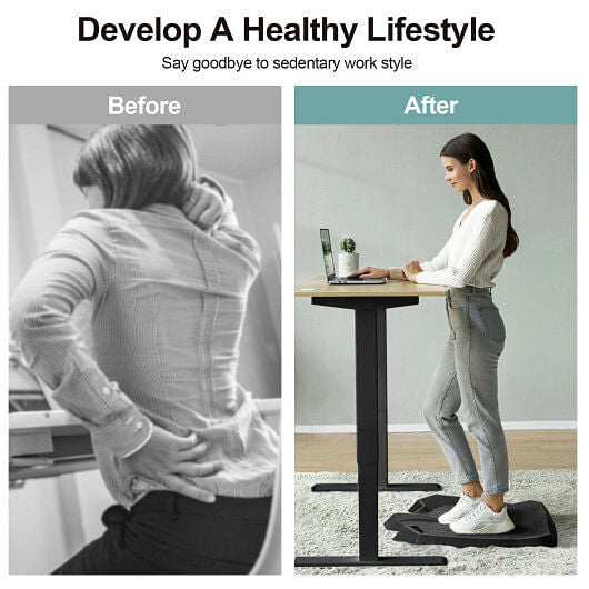 Black portable anti-fatigue standing desk mat with diverse terrain and built-in ergonomic massage pressure points — view 3
