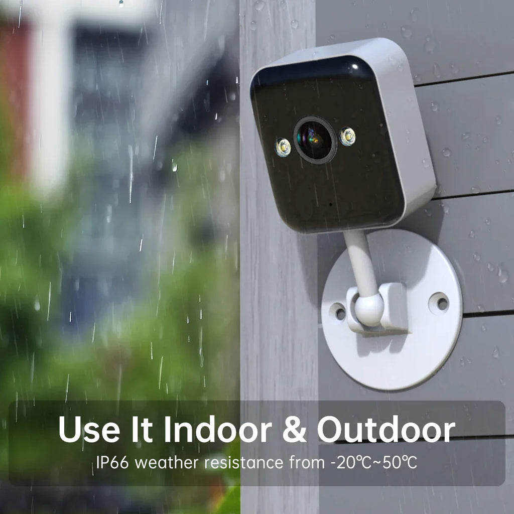 1080P wifi outdoor security camera in white with dual antennas and adjustable wall mounting bracket — view 3