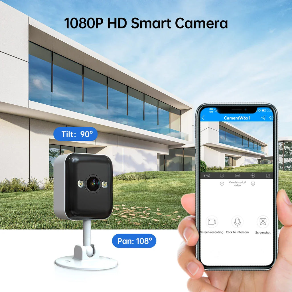 1080P wifi outdoor security camera in white with dual antennas and adjustable wall mounting bracket — view 5