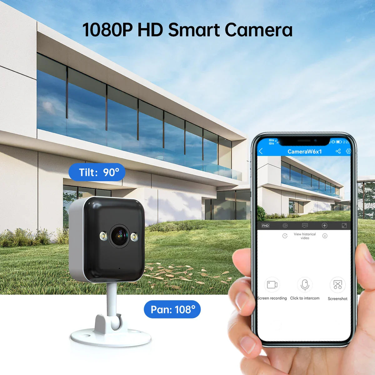 1080P wifi outdoor security camera in white with dual antennas and adjustable wall mounting bracket — view 5
