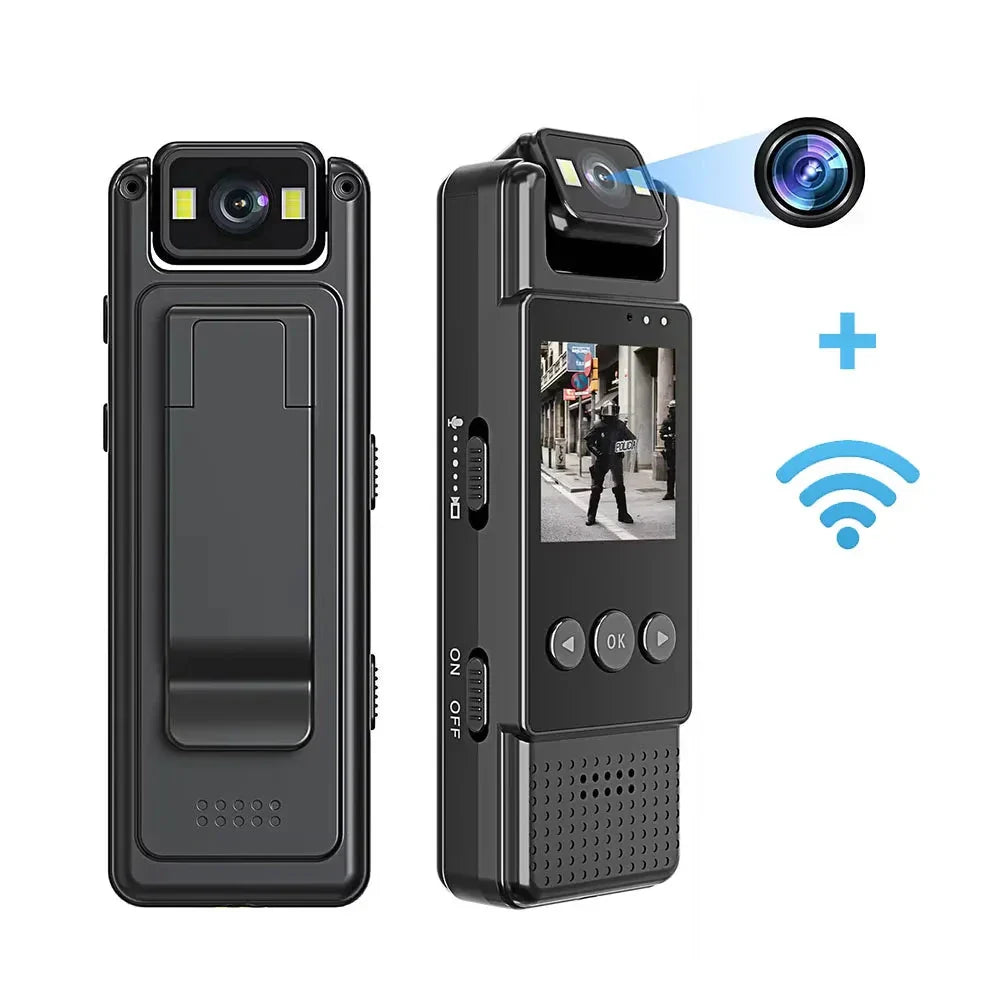Black 1080P mini body camera with a 180-degree rotatable lens and digital display screen. — view 2