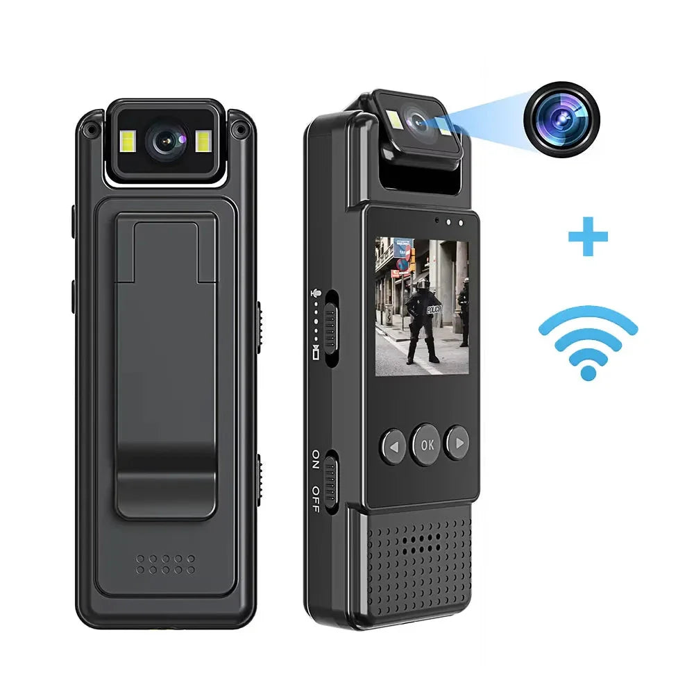 1080P mini body camera in black with rotatable lens and 1.3-inch display screen — view 2