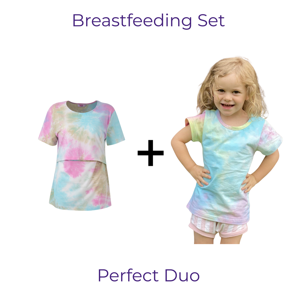 Cotton tie dye breastfeeding top and matching kids shirt set in soft breathable fabric — view 2
