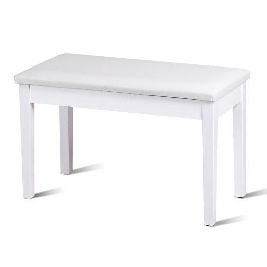 Black solid wood piano bench with padded PU leather seat and internal storage compartment. — view 2