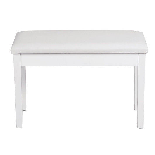 Black solid wood piano bench with padded PU leather seat and internal storage compartment. — view 3