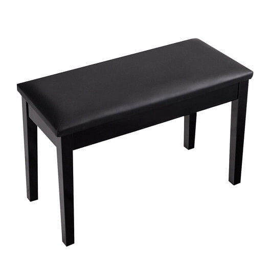 Black solid wood piano bench with padded PU leather seat and internal storage compartment. — view 5