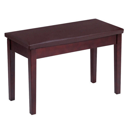 Black solid wood piano bench with padded PU leather seat and internal storage compartment. — view 10
