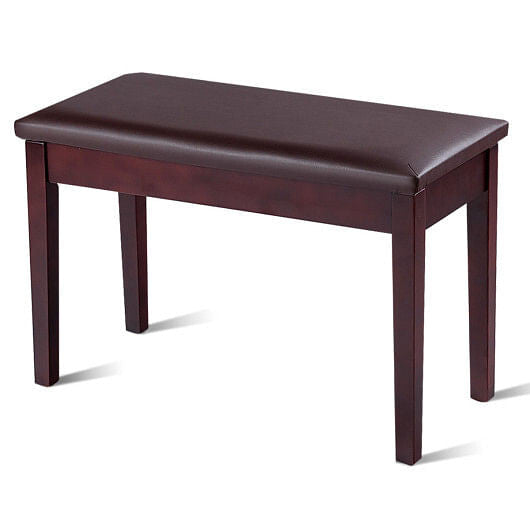 Black solid wood piano bench with padded PU leather seat and internal storage compartment. — view 12