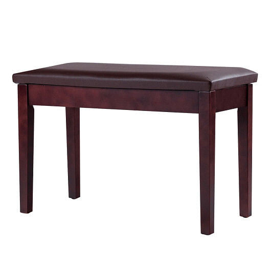 Black solid wood piano bench with padded PU leather seat and internal storage compartment. — view 13