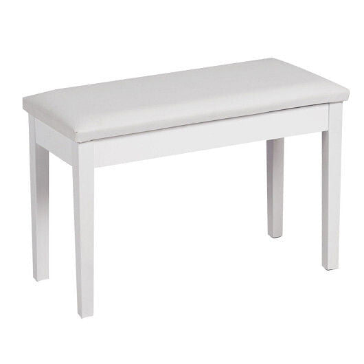 Black solid wood piano bench with padded PU leather seat and internal storage compartment. — view 15
