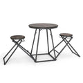Three piece gray round dining table set with two foldable stools stored underneath