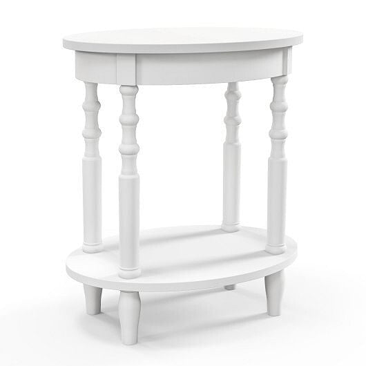 2-tier oval side table in espresso with solid rubberwood legs and lower storage shelf — view 5