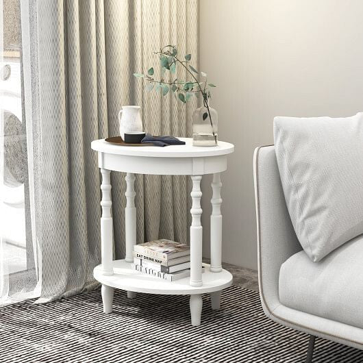 2-tier oval side table in espresso with solid rubberwood legs and lower storage shelf — view 6