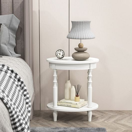 2-tier oval side table in espresso with solid rubberwood legs and lower storage shelf — view 7
