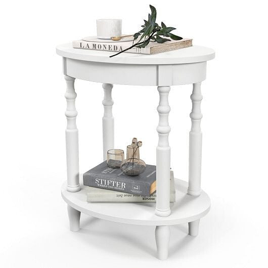 2-tier oval side table in espresso with solid rubberwood legs and lower storage shelf — view 8