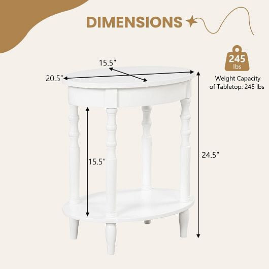 2-tier oval side table in espresso with solid rubberwood legs and lower storage shelf — view 9
