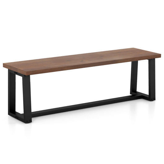 Rustic acacia wood dining bench with black metal frame and adjustable footpads for indoor seating. — view 5