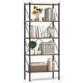 Rustic brown 5-tier bookshelf with heavy duty black metal frame and open display shelves