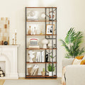 Rustic 6-tier geometric bookshelf with heavy-duty metal frame and twig-shaped wood finish shelves.