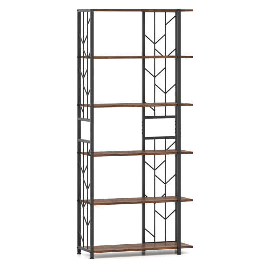 Rustic 6-tier geometric bookshelf with heavy-duty metal frame and twig-shaped wood finish shelves. — view 3