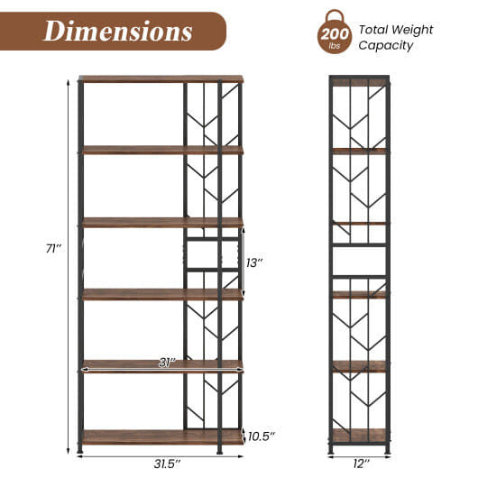 Rustic 6-tier geometric bookshelf with heavy-duty metal frame and twig-shaped wood finish shelves. — view 4