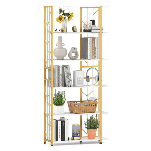 Rustic 6-tier geometric bookshelf with heavy-duty metal frame and twig-shaped wood finish shelves. — view 5