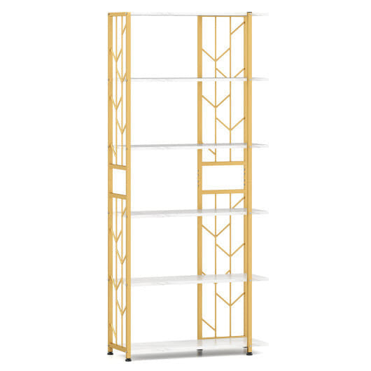 Rustic 6-tier geometric bookshelf with heavy-duty metal frame and twig-shaped wood finish shelves. — view 8