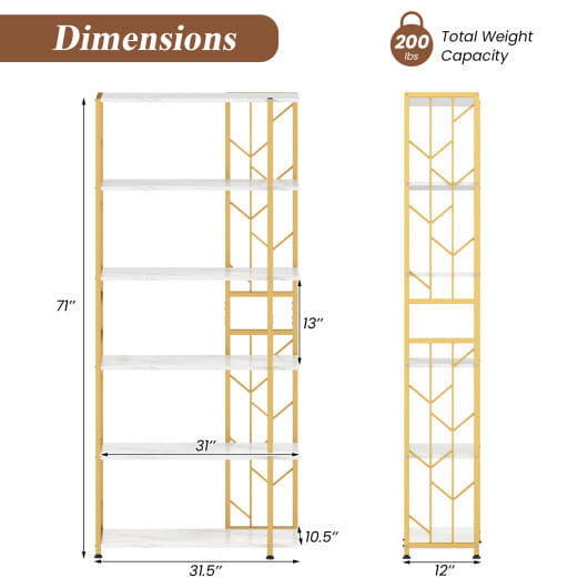 Rustic 6-tier geometric bookshelf with heavy-duty metal frame and twig-shaped wood finish shelves. — view 9
