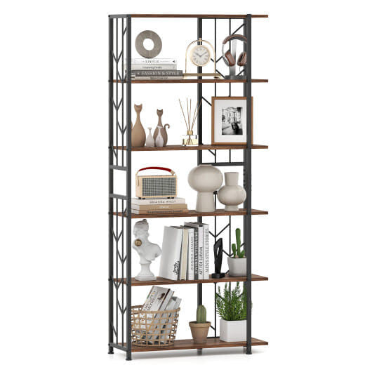 Rustic 6-tier geometric bookshelf with heavy-duty metal frame and twig-shaped wood finish shelves. — view 10