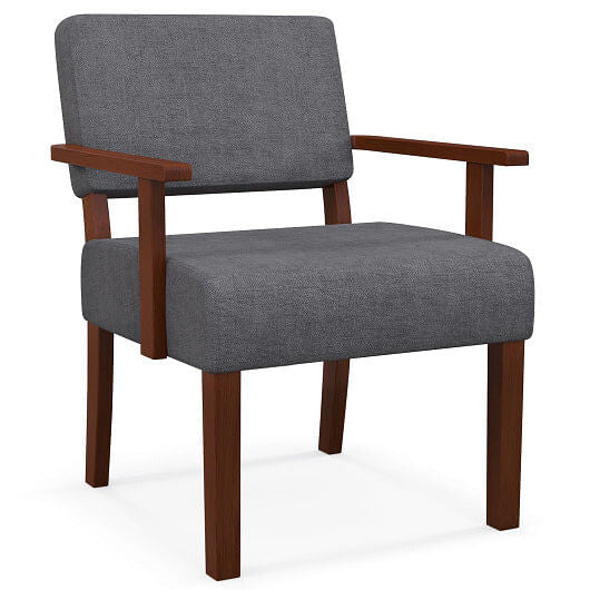 Blue linen accent chair with solid rubber wood frame and padded ergonomic seat cushion — view 2