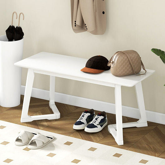 42-inch modern white entryway dining bench featuring sturdy solid rubber wood legs — view 2