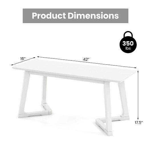 42-inch modern white entryway dining bench featuring sturdy solid rubber wood legs — view 3
