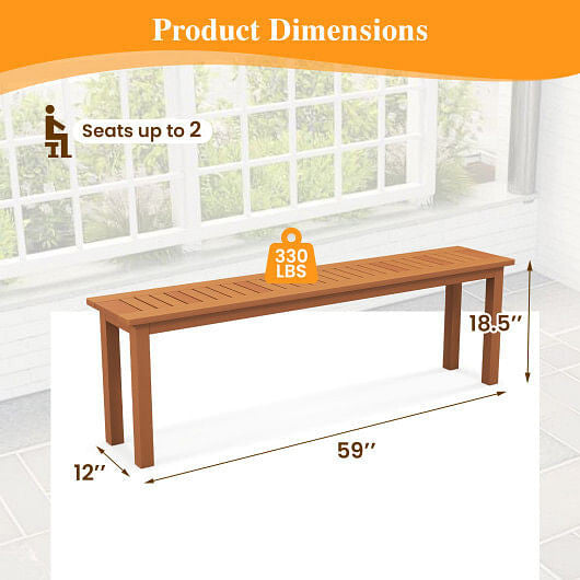 59-inch wooden outdoor patio bench with teak oil finish and slatted backless seat design — view 5