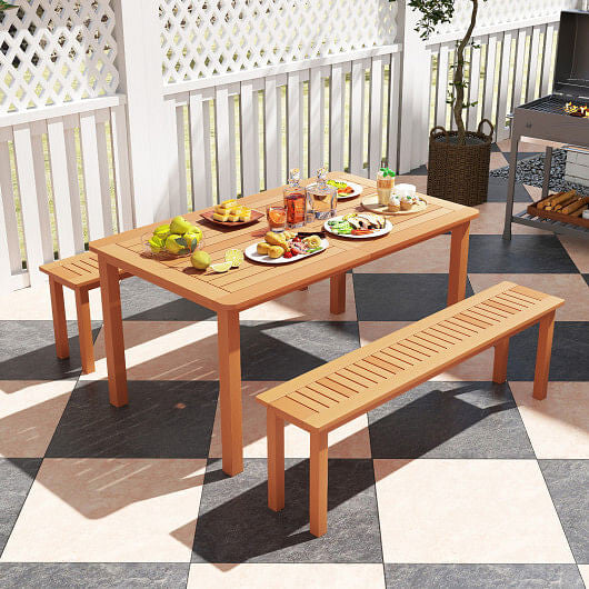 59-inch wooden outdoor patio bench with teak oil finish and slatted backless seat design — view 3