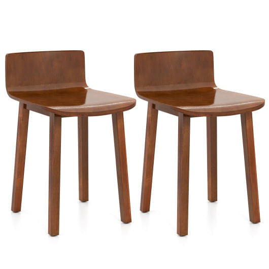 Set of two natural acacia wood mid-century modern armless dining chairs with curved low backrests — view 5