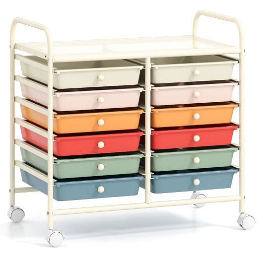 12 Drawers Rolling Storage Cart for Home and Office-Transparent