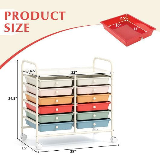 12 Drawers Rolling Storage Cart for Home and Office-Transparent