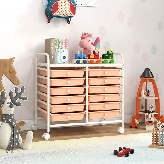 12 Drawers Rolling Storage Cart for Home and Office-Transparent
