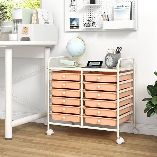 12 Drawers Rolling Storage Cart for Home and Office-Transparent