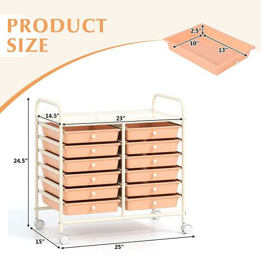 12 Drawers Rolling Storage Cart for Home and Office-Transparent