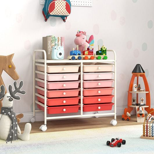 12 Drawers Rolling Storage Cart for Home and Office-Transparent