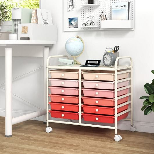 12 Drawers Rolling Storage Cart for Home and Office-Transparent