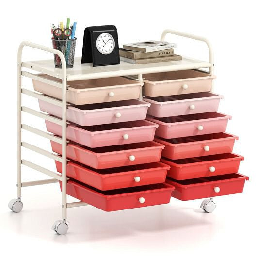 12 Drawers Rolling Storage Cart for Home and Office-Transparent